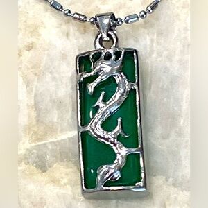 Silver chain .925 with green Jade dragon pendant